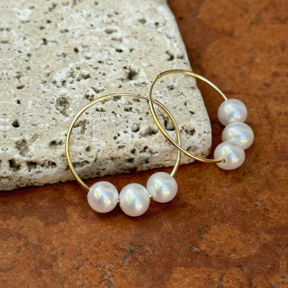 14KT Yellow Gold Pearl Endless Hoop Earrings 25mm