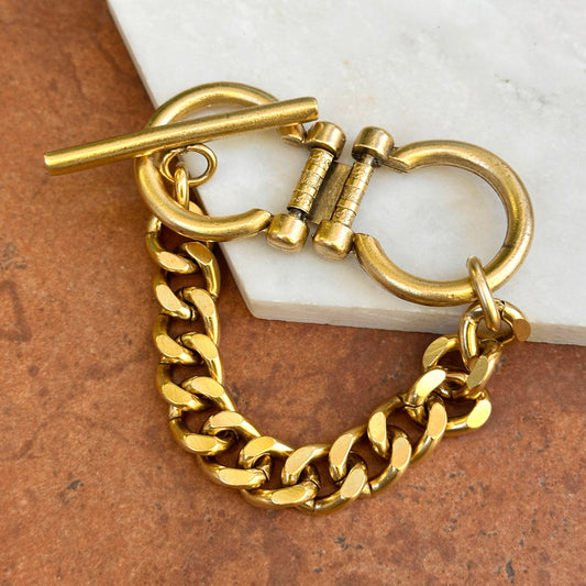 Yellow Gold-Plated Double Horse Bit Curb Link Toggle Bracelet