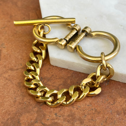 Yellow Gold-Plated Double Horse Bit Curb Link Toggle Bracelet