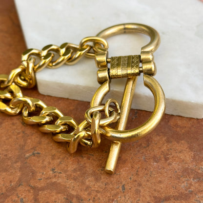 Yellow Gold-Plated Double Horse Bit Curb Link Toggle Bracelet