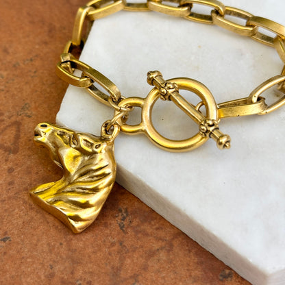 Yellow Tone Horse Head Dangle Oval Link Bracelet + Toggle Clasp