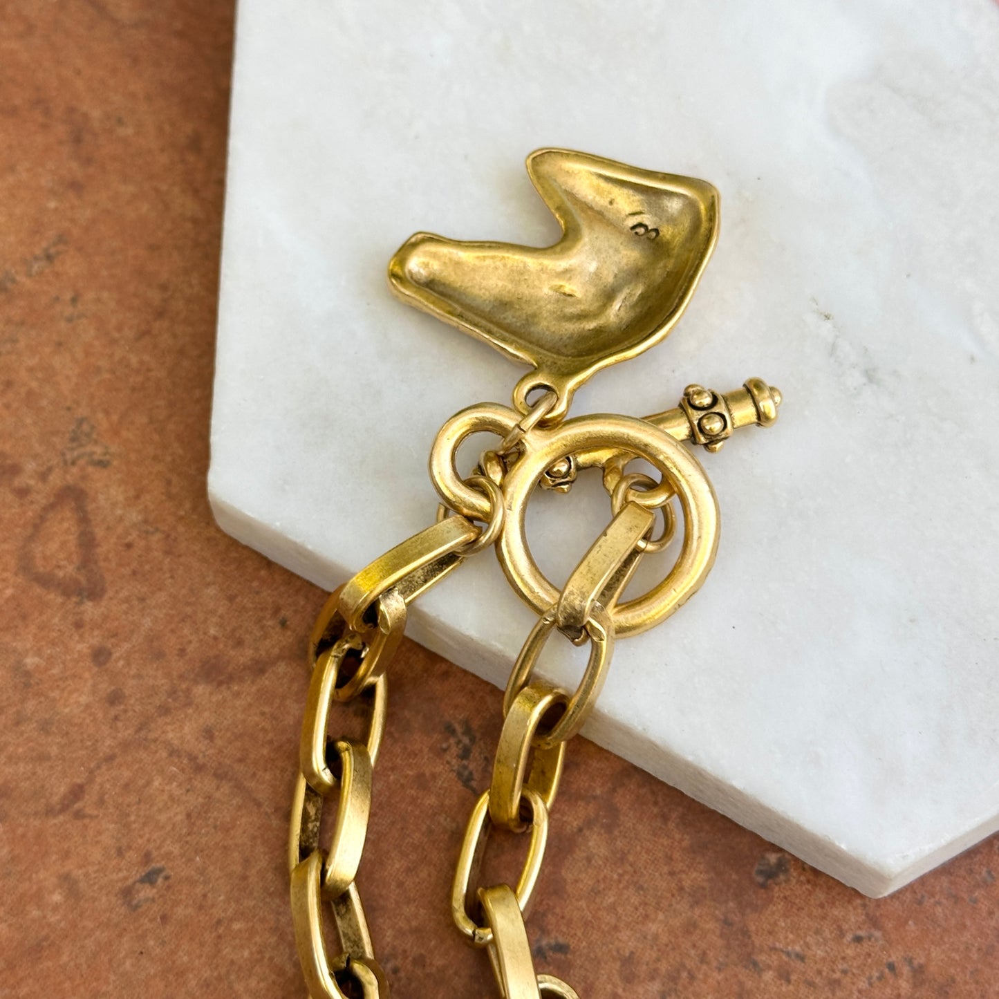 Yellow Tone Horse Head Dangle Oval Link Bracelet + Toggle Clasp