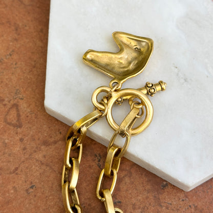 Yellow Tone Horse Head Dangle Oval Link Bracelet + Toggle Clasp