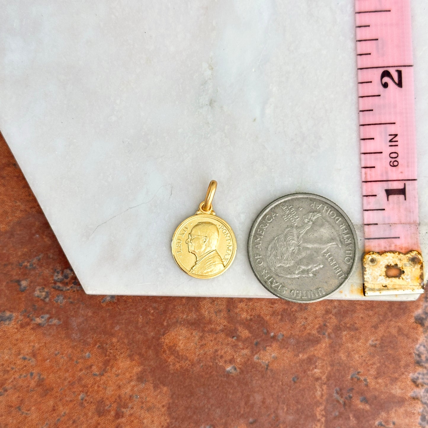 14KT Yellow Gold Pope Leo XIV Round Medal Matte Pendant 14mm - LSJ
