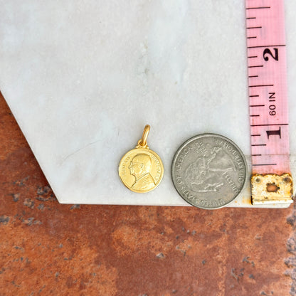 14KT Yellow Gold Pope Leo XIV Round Medal Matte Pendant 14mm - LSJ