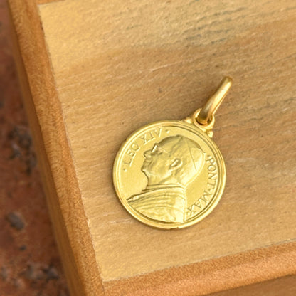 14KT Yellow Gold Pope Leo XIV Round Medal Matte Pendant 14mm - LSJ