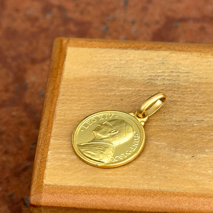 14KT Yellow Gold Pope Leo XIV Round Medal Matte Pendant 14mm - LSJ