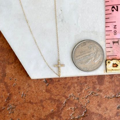 14KT Yellow Gold Diamond Small Sideways Cross Necklace