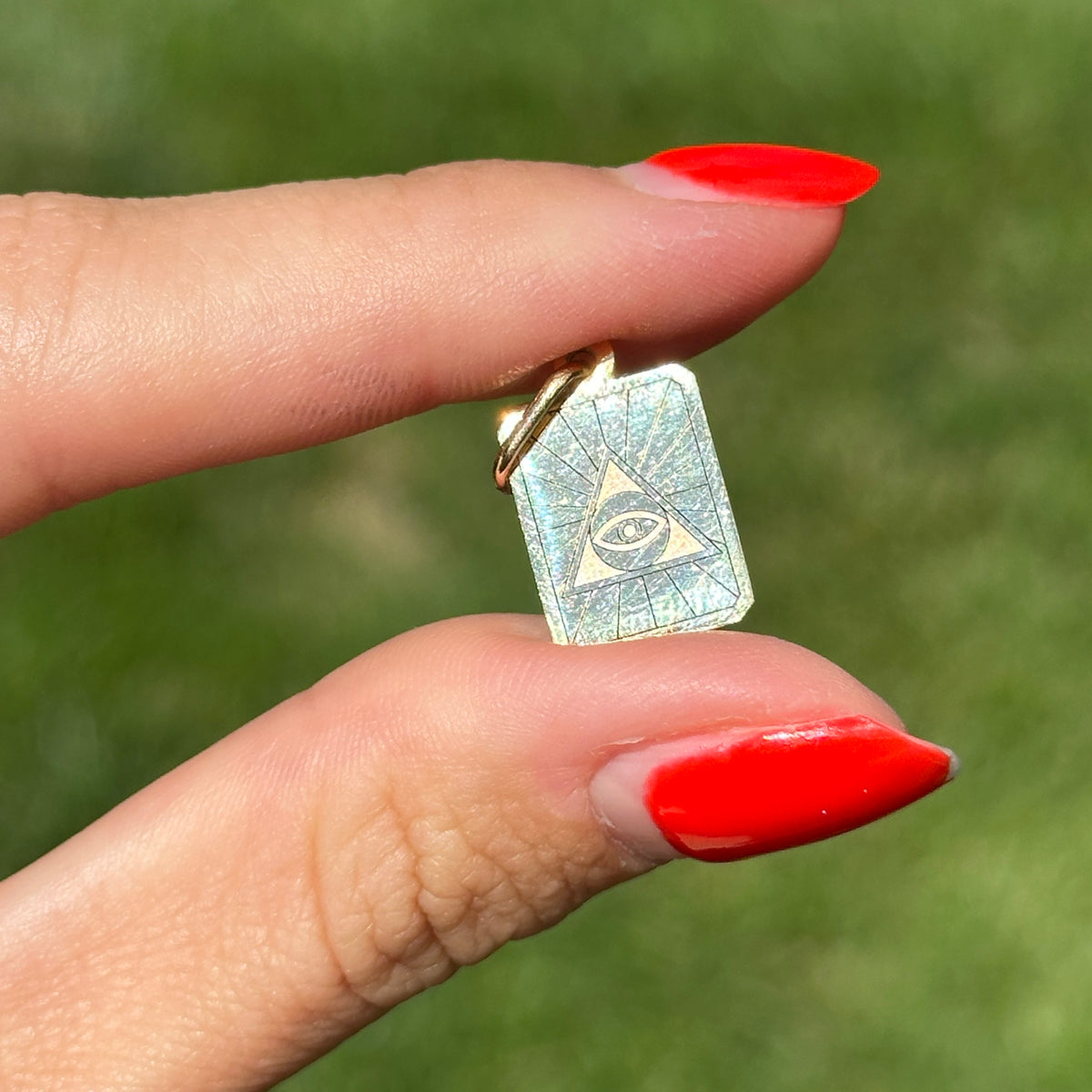 14KT Yellow Gold Eye of Providence Tarot Card Pendant Charm