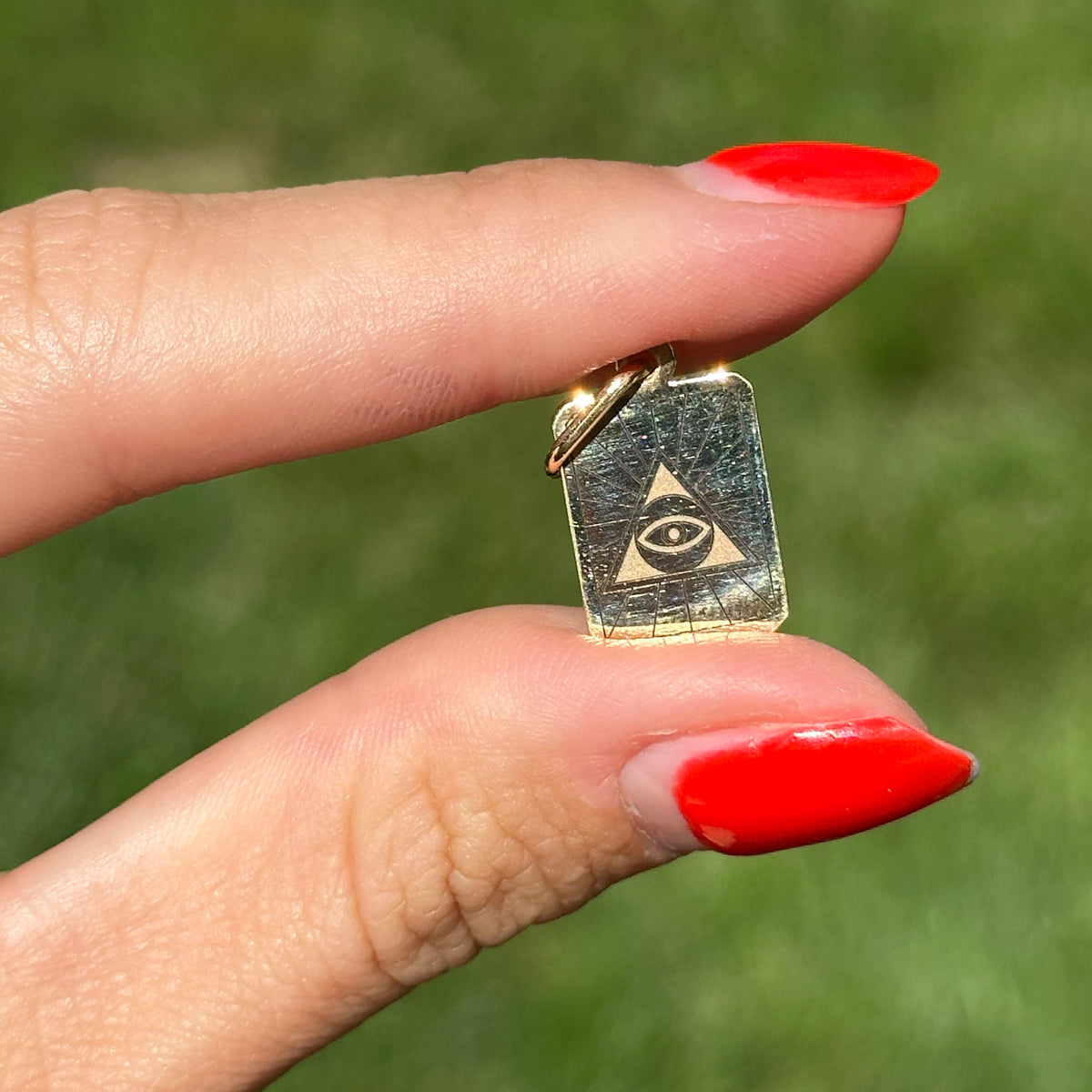14KT Yellow Gold Eye of Providence Tarot Card Pendant Charm