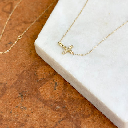 14KT Yellow Gold Diamond Small Sideways Cross Necklace