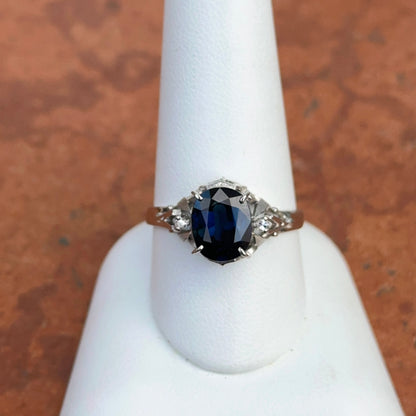 Estate Platinum Oval Blue Sapphire + Diamond Art Deco Ring