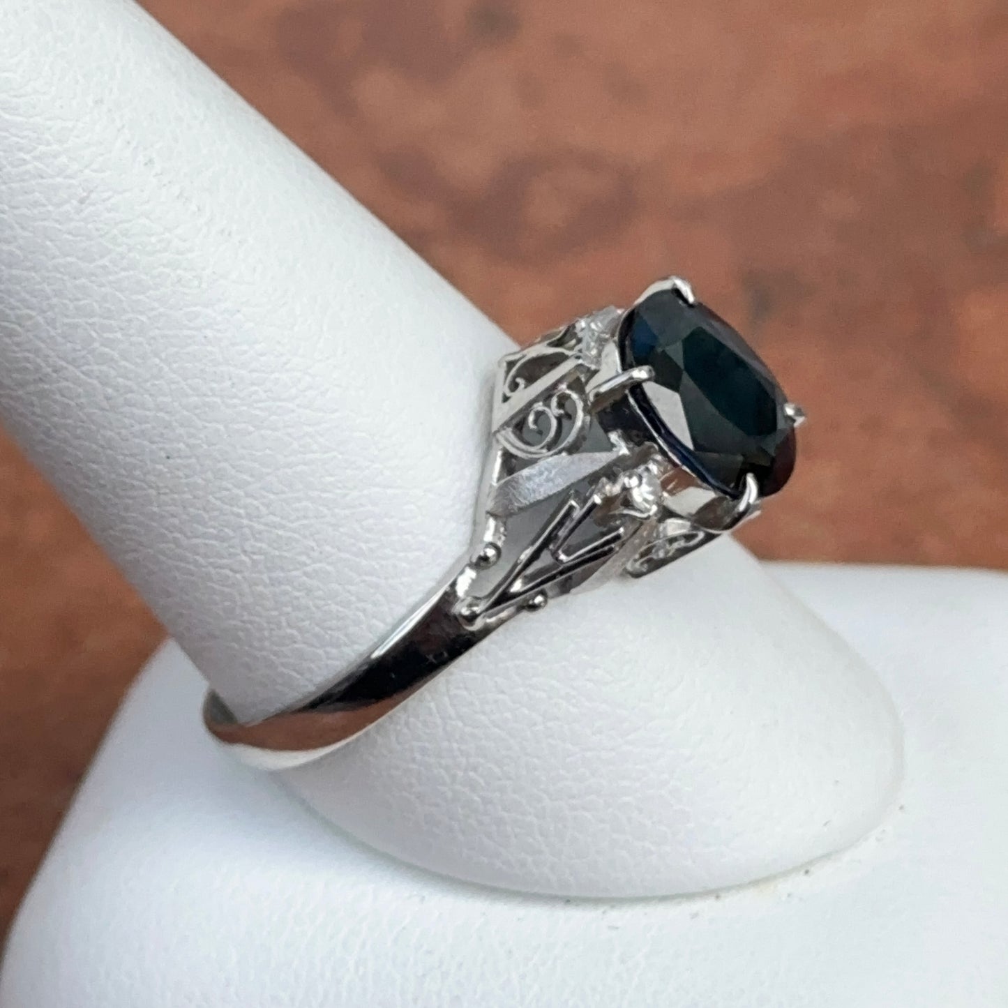 Estate Platinum Oval Blue Sapphire + Diamond Art Deco Ring