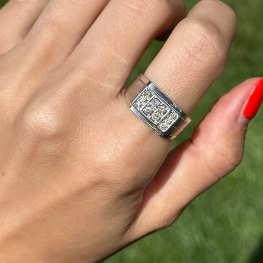 Estate 10KT White Gold Squared Diamond Cluster Ring