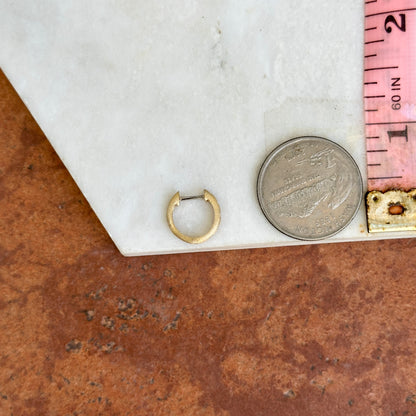 14KT Yellow Gold Brushed Round Diamond Round Huggie Earrings - LSJ