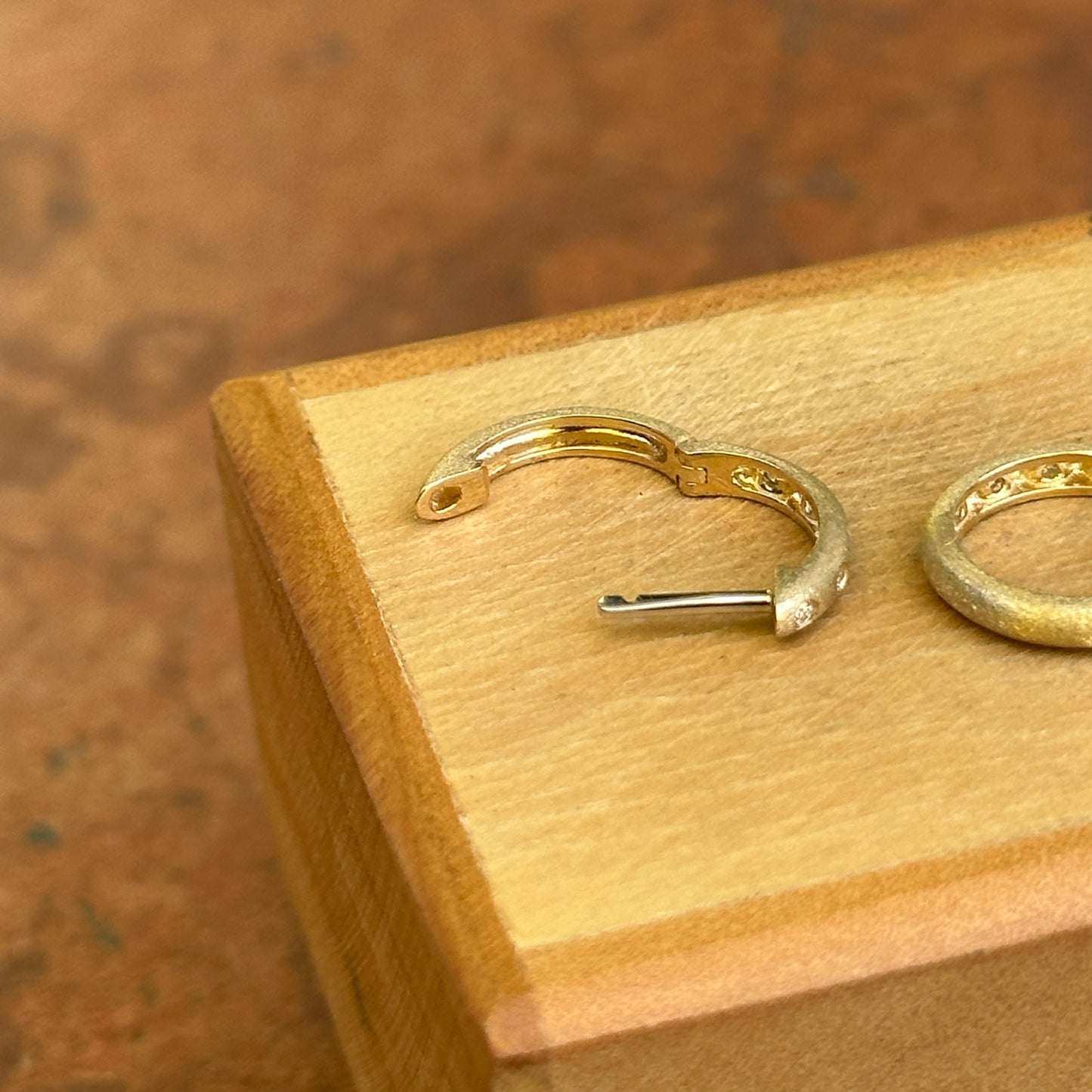 14KT Yellow Gold Brushed Round Diamond Round Huggie Earrings - LSJ