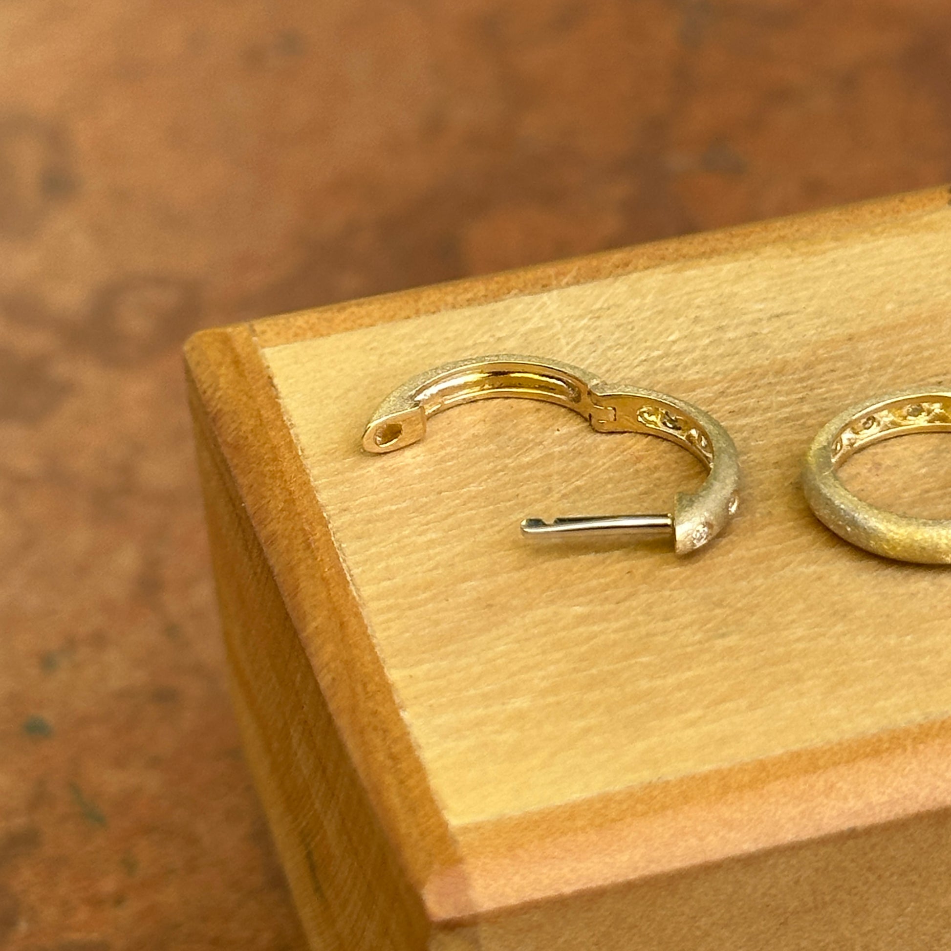 14KT Yellow Gold Brushed Round Diamond Round Huggie Earrings - LSJ