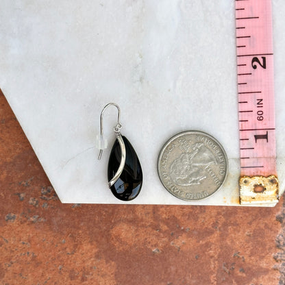 Sterling Silver Black Onyx Teardrop Dangle Earrings