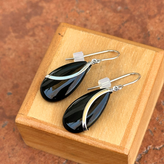 Sterling Silver Black Onyx Teardrop Dangle Earrings