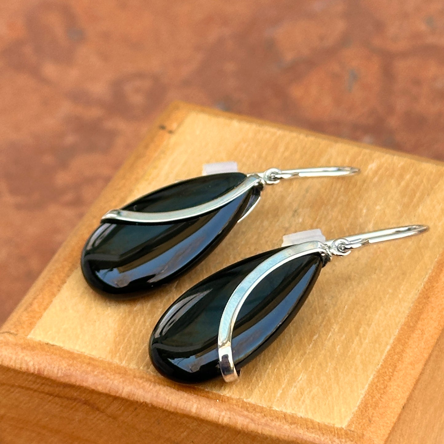 Sterling Silver Black Onyx Teardrop Dangle Earrings