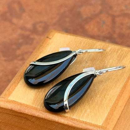 Sterling Silver Black Onyx Teardrop Dangle Earrings