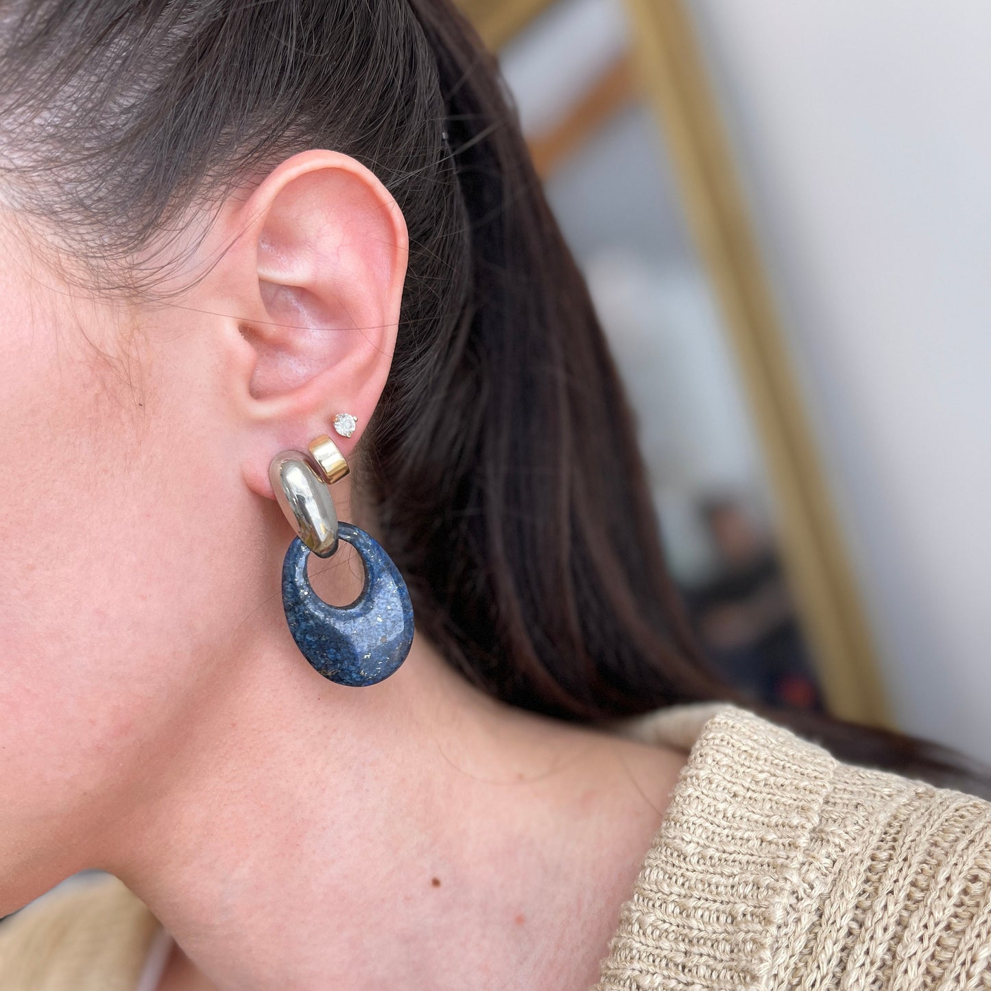 Vintage Blue Lapis Oval Earring Charms