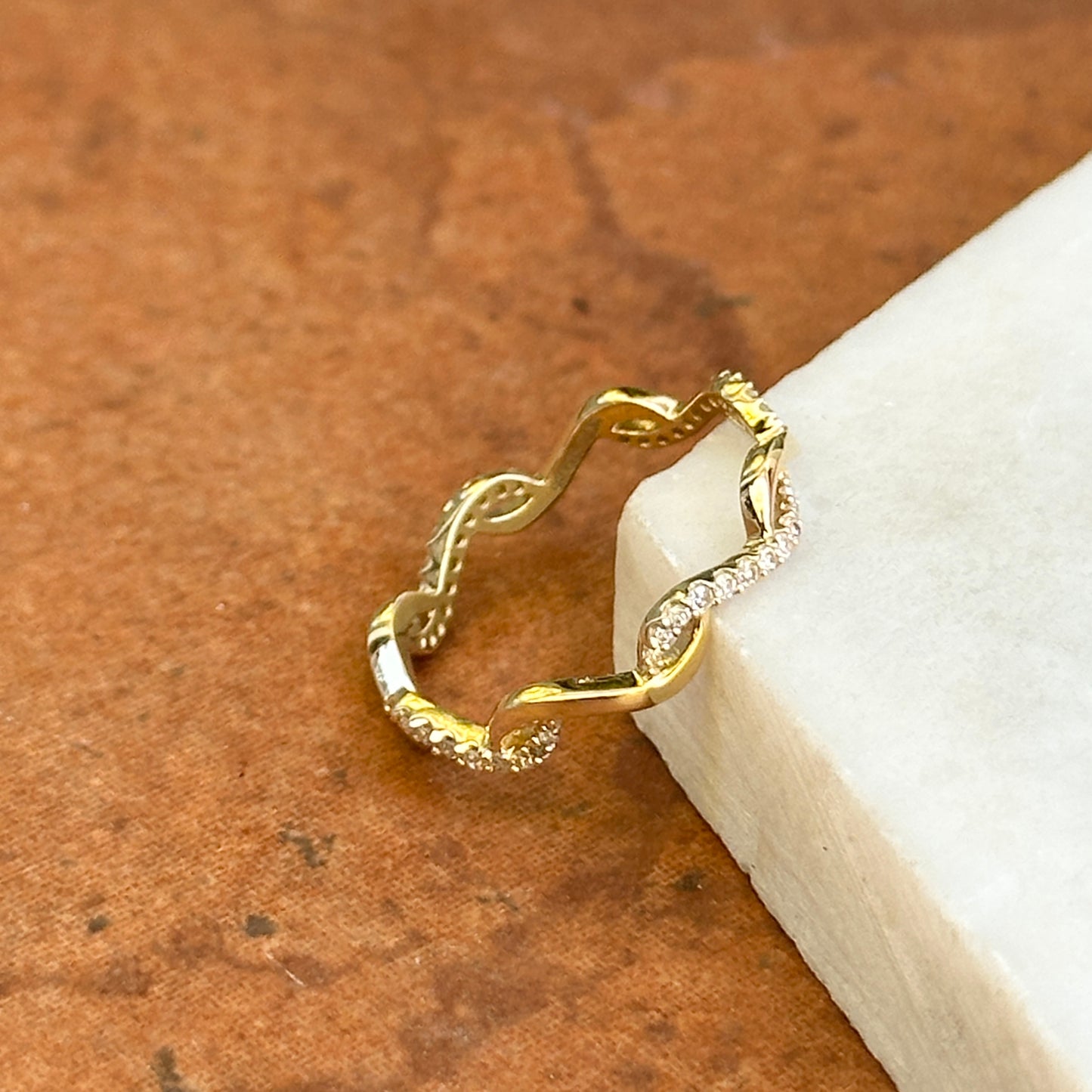 14KT Yellow Gold Round Diamond Stackable Band Ring