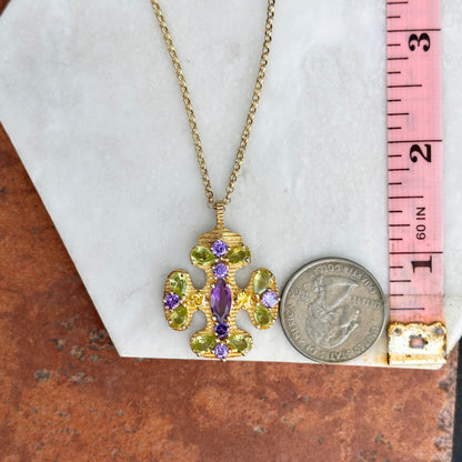 Estate Gold-Plated Gemstone Maltese Byzantine Cross Necklace - LSJ