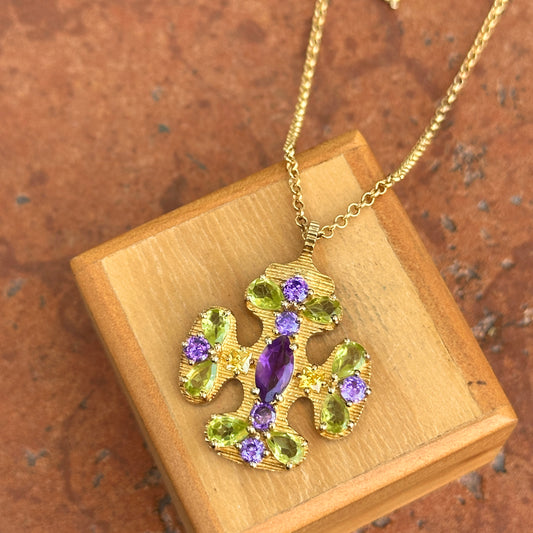 Estate Gold-Plated Gemstone Maltese Byzantine Cross Necklace