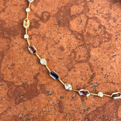 Estate 14KT Yellow Gold Multi Color and Shape Sapphire Tennis Necklace