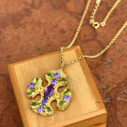 Estate Gold-Plated Gemstone Maltese Byzantine Cross Necklace - LSJ