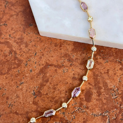 Estate 14KT Yellow Gold Multi Color and Shape Sapphire Tennis Necklace