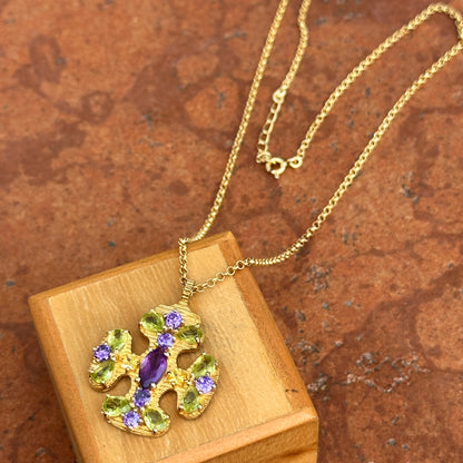 Estate Gold-Plated Gemstone Maltese Byzantine Cross Necklace - LSJ