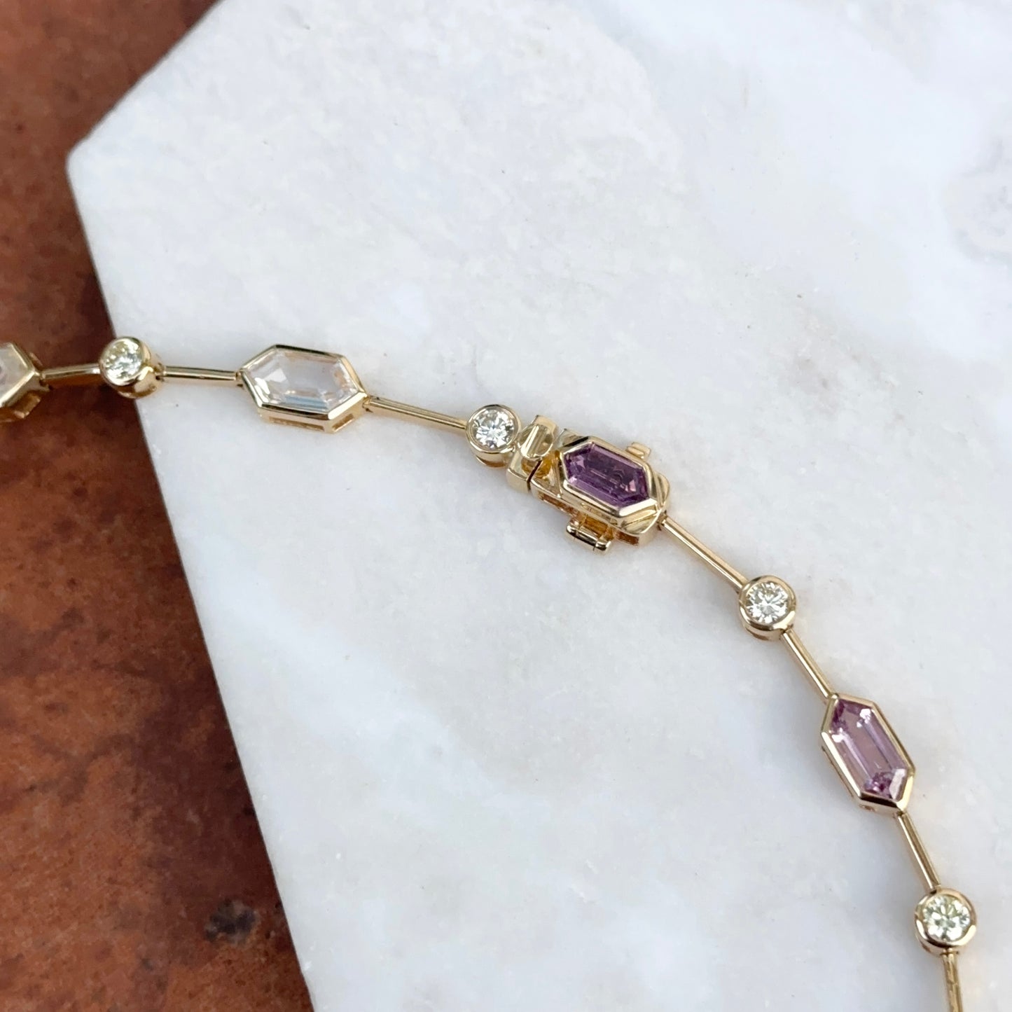 Estate 14KT Yellow Gold Multi Color and Shape Sapphire Tennis Necklace