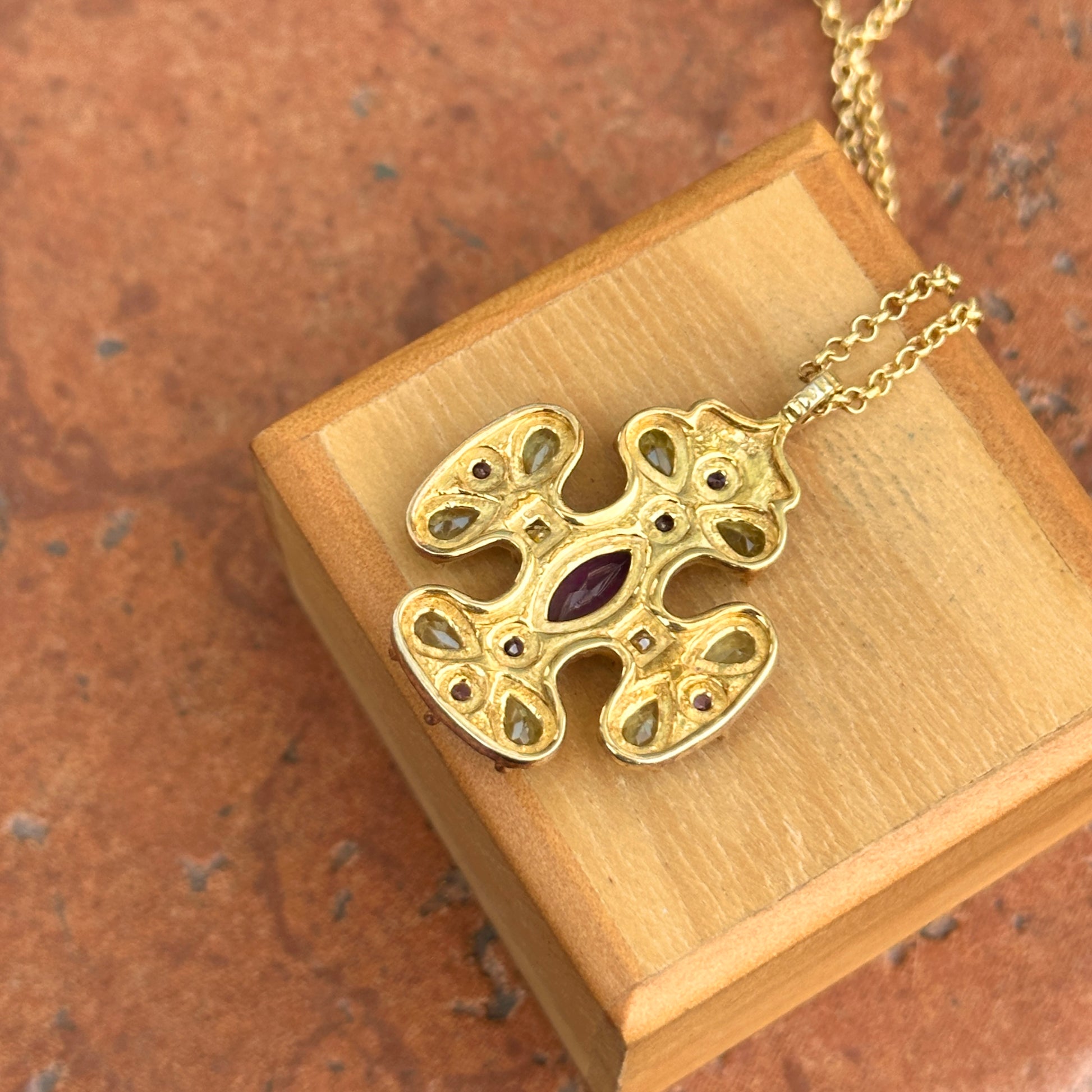 Estate Gold-Plated Gemstone Maltese Byzantine Cross Necklace - LSJ