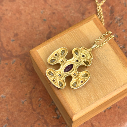 Estate Gold-Plated Gemstone Maltese Byzantine Cross Necklace - LSJ