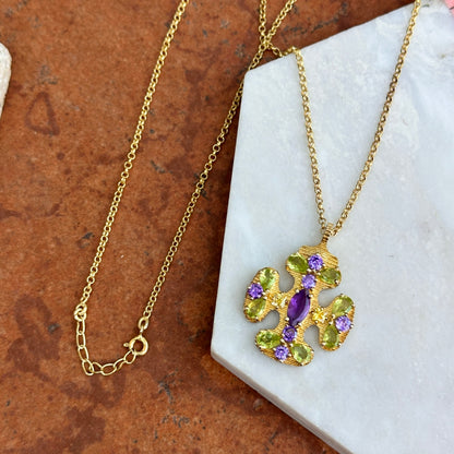 Estate Gold-Plated Gemstone Maltese Byzantine Cross Necklace - LSJ
