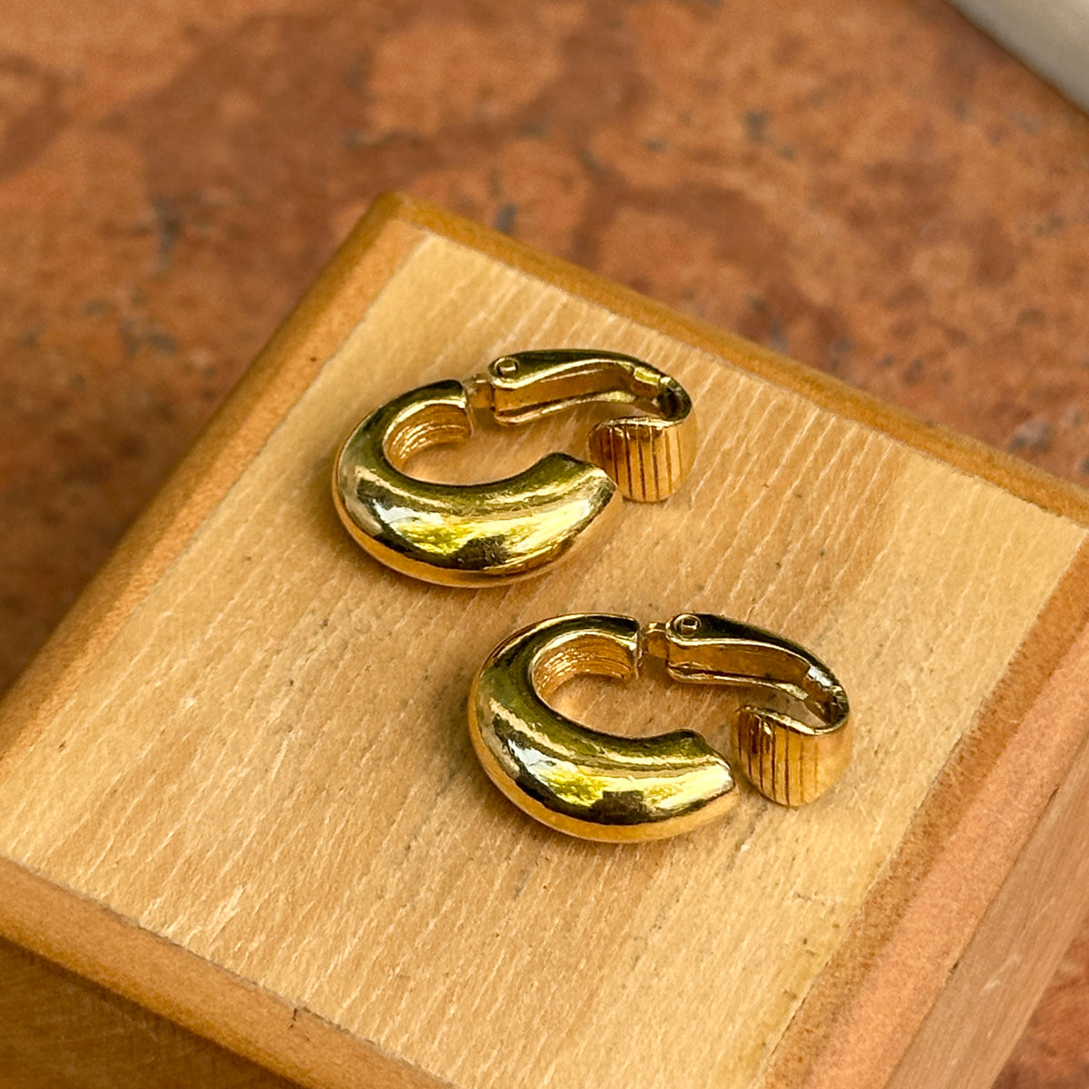 Estate Gold-Tone Huggie Hoop Clip-On Earrings