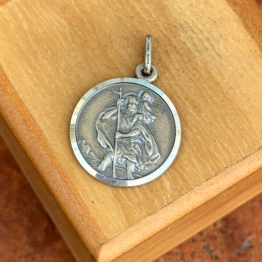Sterling Silver St Christopher Round Medal Pendant 18mm