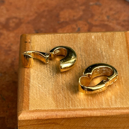 Estate Gold-Tone Huggie Hoop Clip-On Earrings