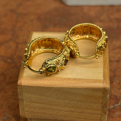 Sold Estate Yellow Gold-Plated Sterling Silver Byzantine Amethyst Peridot + Garnet Hoop Earrings - LSJ