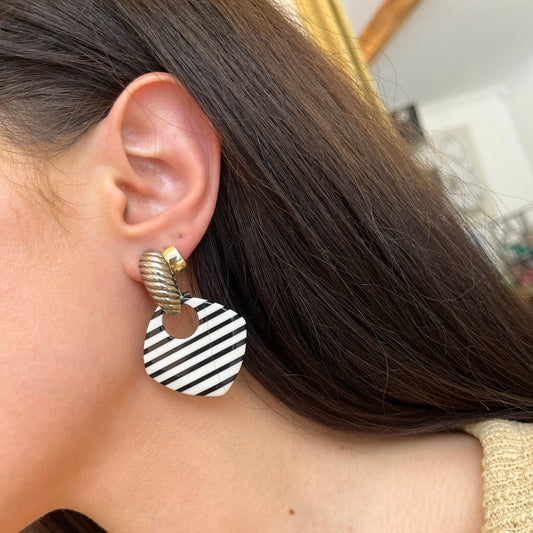 Estate Patina'd Silver Tone Corrugated Earrings