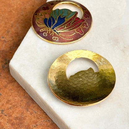 Estate Gold-Tone Cloisonne Enameled Metal Round Door Knocker Earring Charms