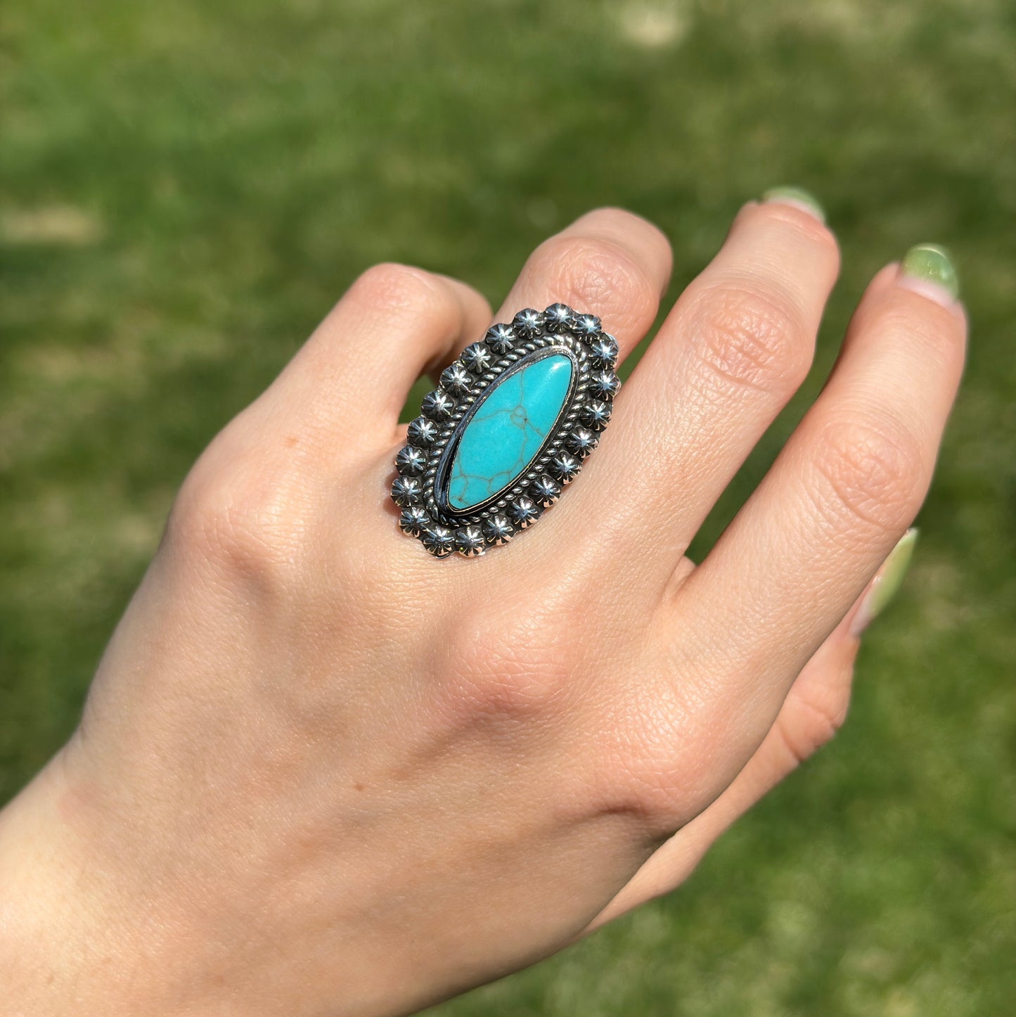 Sterling Silver Oval Imitation Turquoise Ring