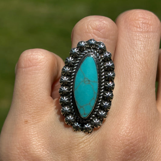 Sterling Silver Oval Imitation Turquoise Ring