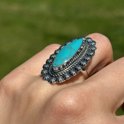 Sterling Silver Oval Imitation Turquoise Ring