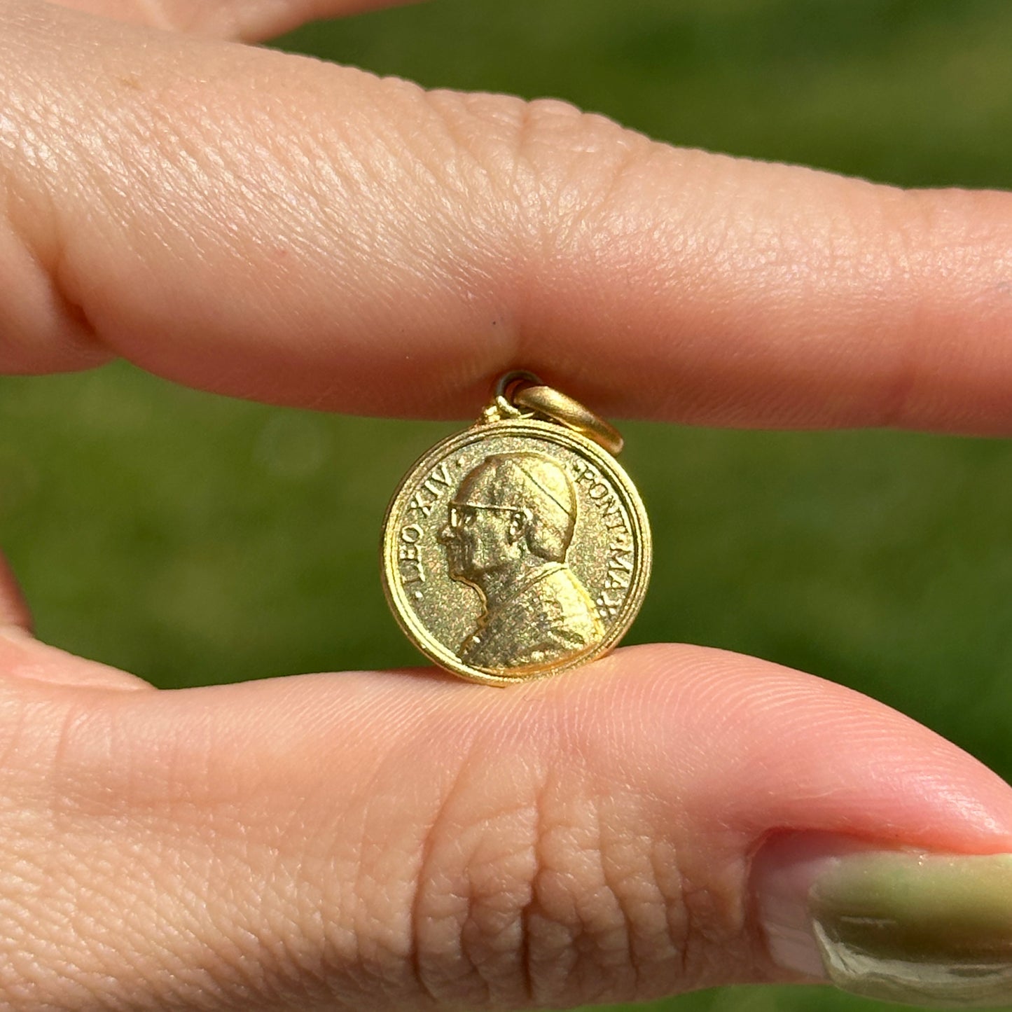 14KT Yellow Gold Pope Leo XIV Round Medal Matte Pendant 14mm - LSJ