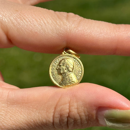 14KT Yellow Gold Pope Leo XIV Round Medal Matte Pendant 14mm - LSJ