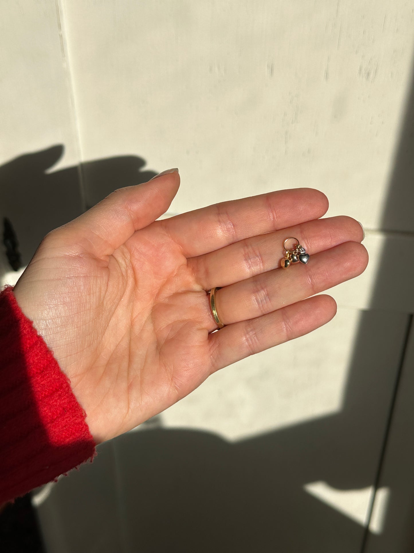 14KT Yellow, Rose, White Gold Puffed Hearts Pendant Charm