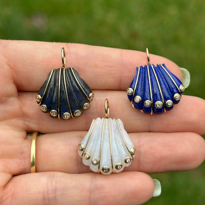 14KT Yellow Gold Lapis Shell + Bezel-Set Diamonds Pendant - LSJ